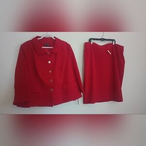 Jhon Meyer Collection Suit Jacket and Skirt 2PC Red Size 24W NWT Retail $280